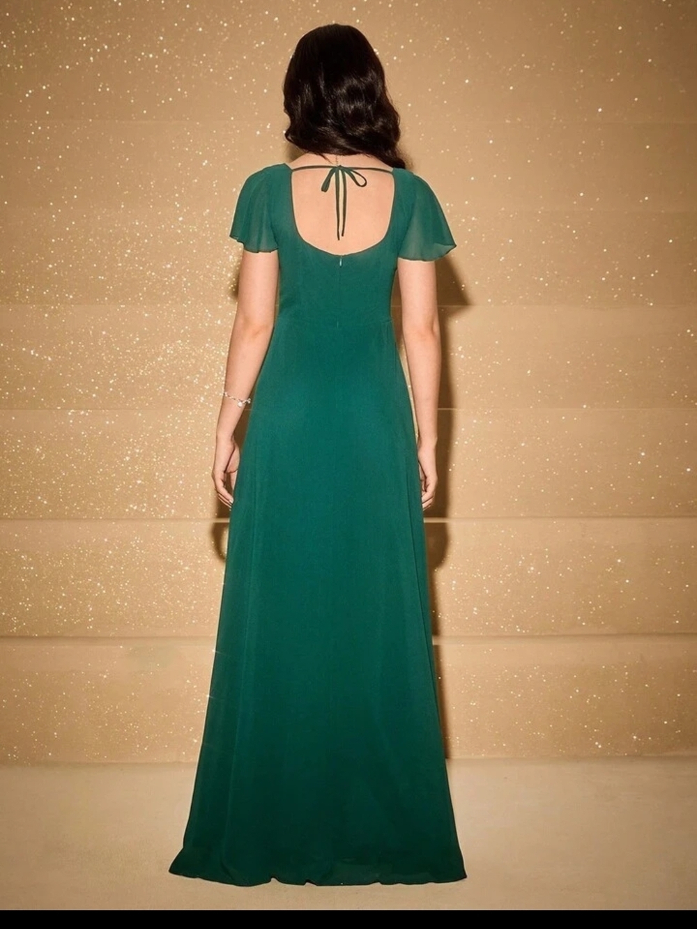 Elegant Emerald Green Square-Neck Formal Fancy Dress Girls Size 14 - Picture 3 of 4